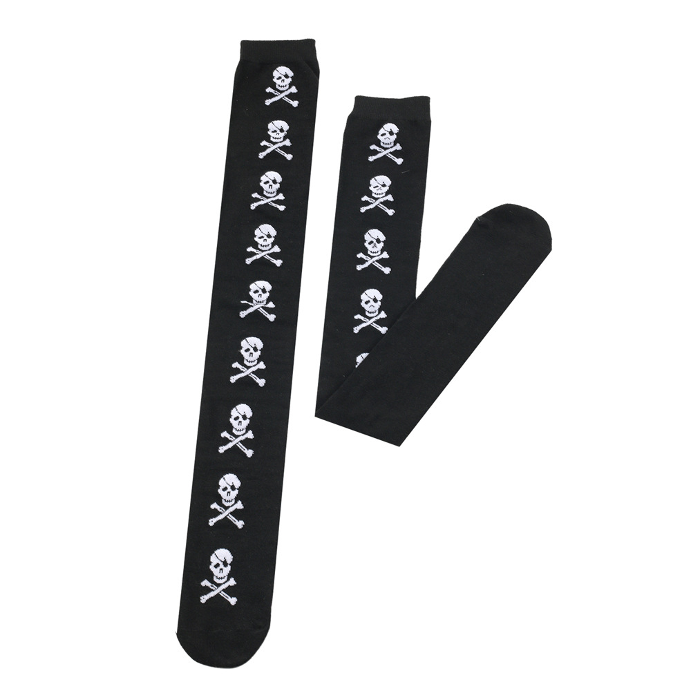 Halloween Over Knee Socks With Skull Print Design For Party